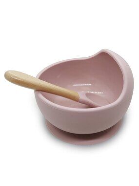 Kushies SiliScoop Silicone Raised Edge Bowl with Spoon for self Feed -  Pink